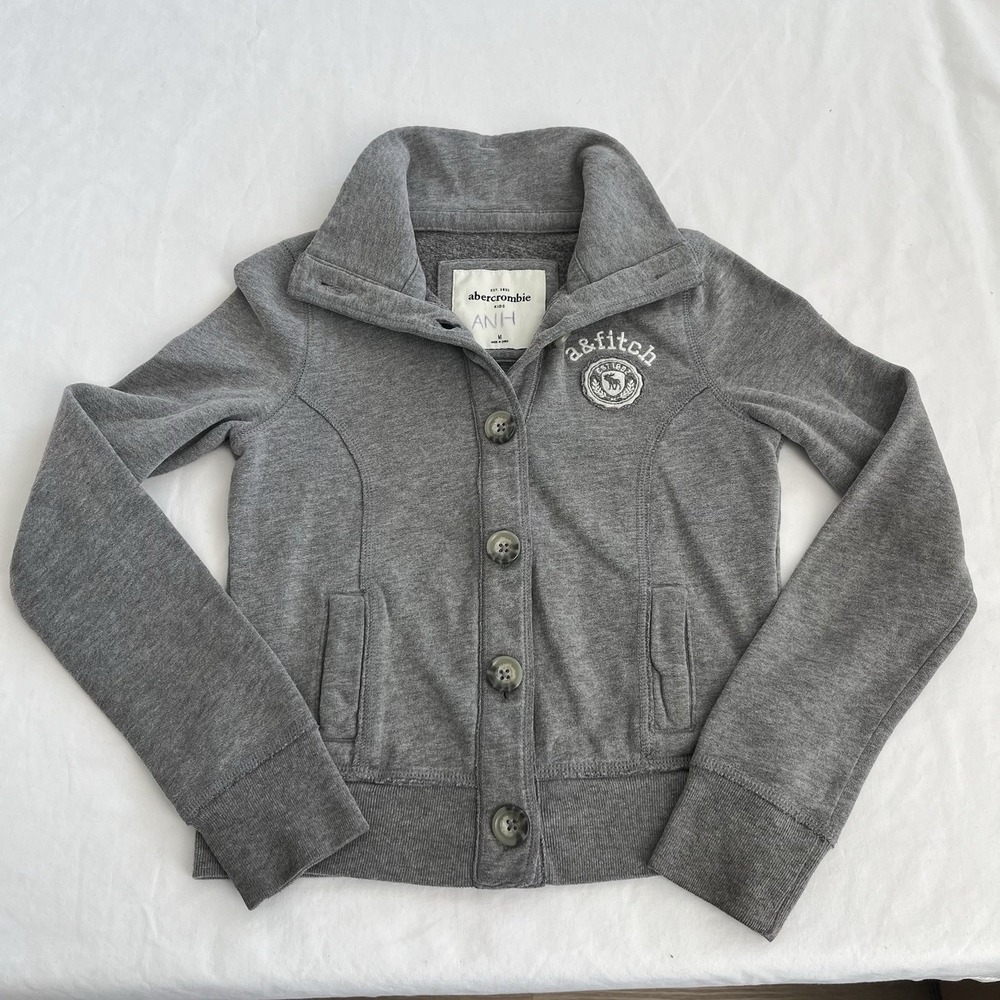 Abercrombie & Fitch Kids Cardigan Sweatshirt Youth Medium Gray Button Preppy